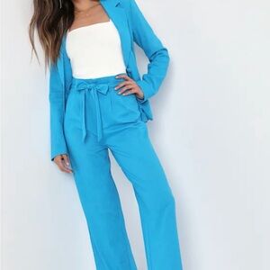 Lulu's Bright Turquoise Blazer & Matching Pants Set